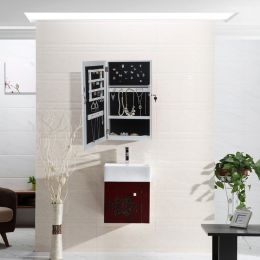 Free shipping Jewelry Cabinet Armoire with Mirror, Wall-Mounted Space Saving Jewelry Storage Organizer Hanging Wall Mirror Jewelry Storage White  YJ