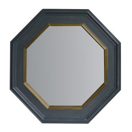DunaWest 32 Inch Octagonal Shape Wooden Floating Frame Flat Wall Mirror, Gray