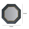 DunaWest 32 Inch Octagonal Shape Wooden Floating Frame Flat Wall Mirror, Gray