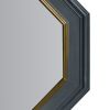 DunaWest 32 Inch Octagonal Shape Wooden Floating Frame Flat Wall Mirror, Gray