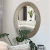 DunaWest Oval Wood Encased Beveled Wall Decor Mirror with Reeded Design, Silver