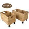 Woven Storage Baskets on wheels (Set 2) | Under Counter & Under Desk Storage - Toy Organizer