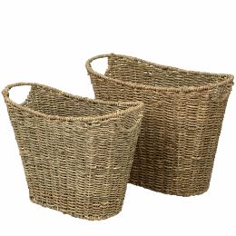 Decorative Farmhouse Wicker Magazine Holder and Organizer Bin with Handle for Home Storage (Material: Seagrass)