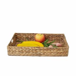 Wicker Serving Trays w Handles | Handwoven Rectangular Serving Platter Trays for Dining Table (Material: Water Hyacinth)