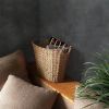 Decorative Farmhouse Wicker Magazine Holder and Organizer Bin with Handle for Home Storage