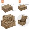 Set of 2 Nesting Wicker Cube Storage Boxes with Lids and Metal Steel Frame Basket Organiser for Home Storage